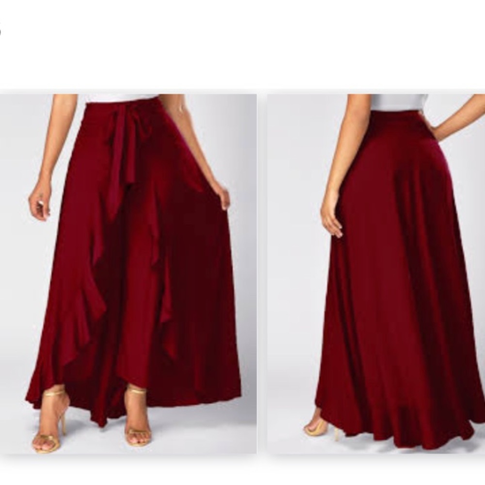Overlay Embellished Zipper Side Tie Waist Pants